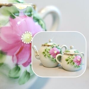 Vintage 50s 60s Nippon China Small Teapot Sugar Pink Floral Cottage MCM